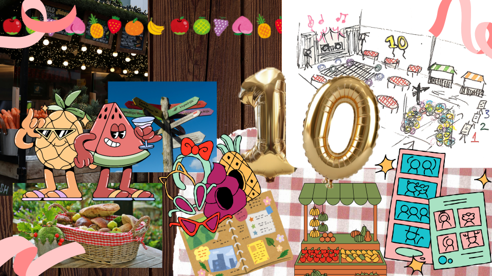 A mood board with pictures of Decoration & Colors, Student Swag, and Activities.