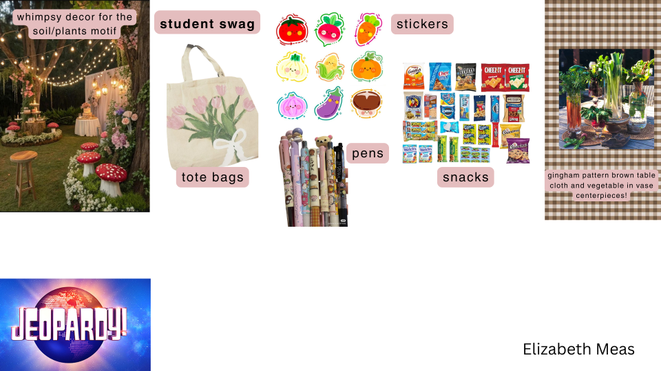 A mood board with pictures of Decoration & Colors, Student Swag, and Activities.