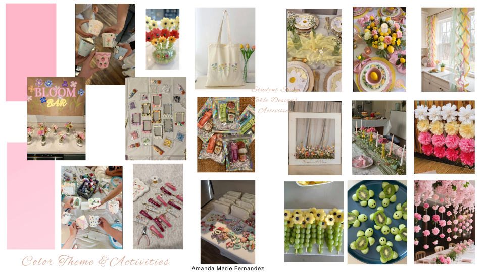 A mood board with pictures of Decoration & Colors, Student Swag, and Activities.