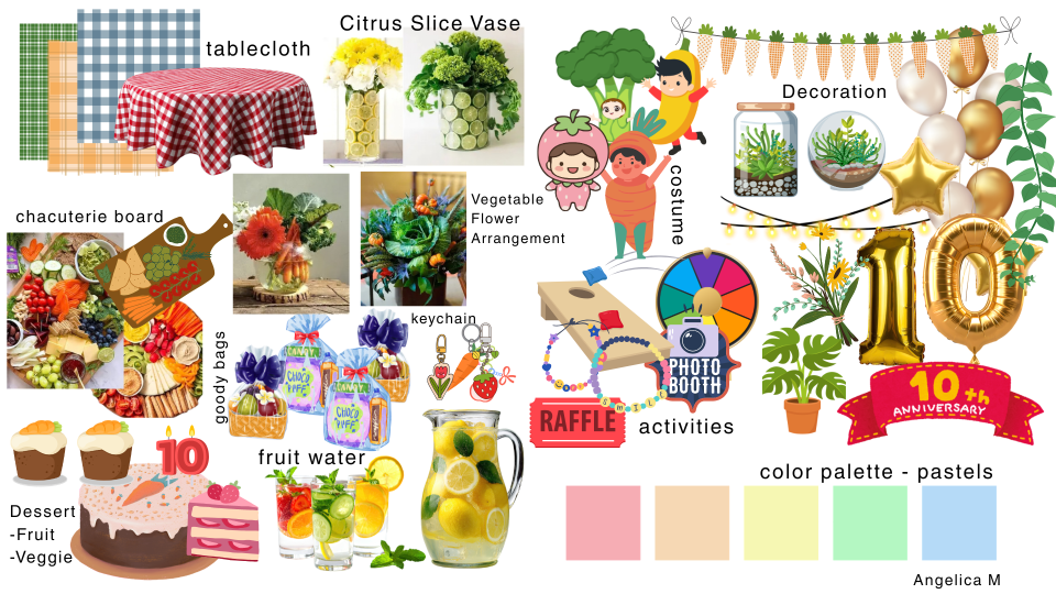 A mood board with pictures of Decoration & Colors, Student Swag, and Activities.