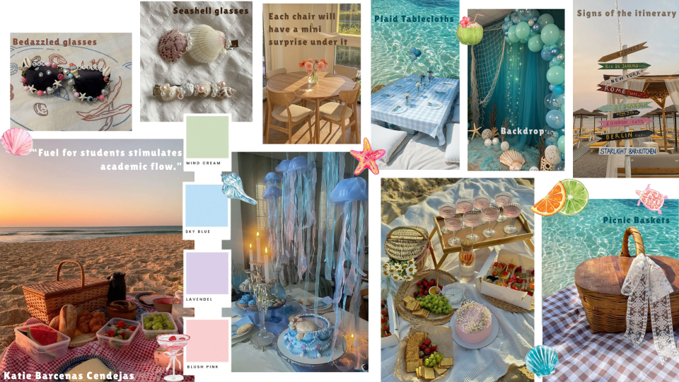 A mood board with pictures of Decoration & Colors, Student Swag, and Activities.