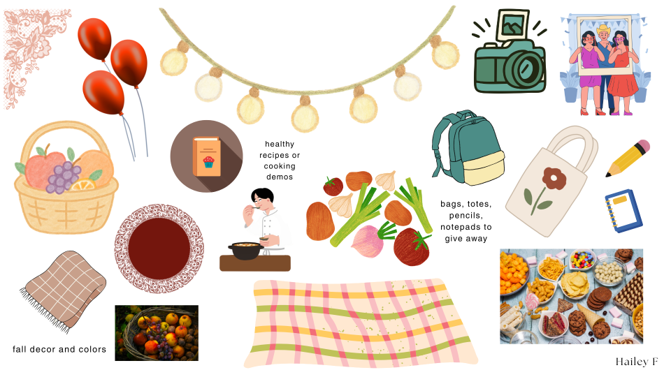 A mood board with pictures of Decoration & Colors, Student Swag, and Activities.