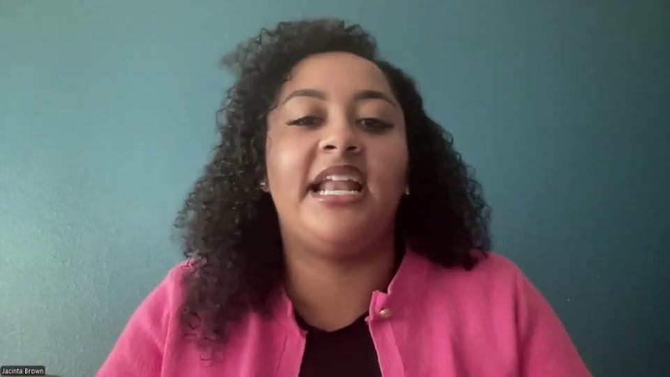 Jacinta Brown speaking during the VP of Finance, VP of University Affairs, and VP of Academic Affairs  Vice President Candidate Forum 