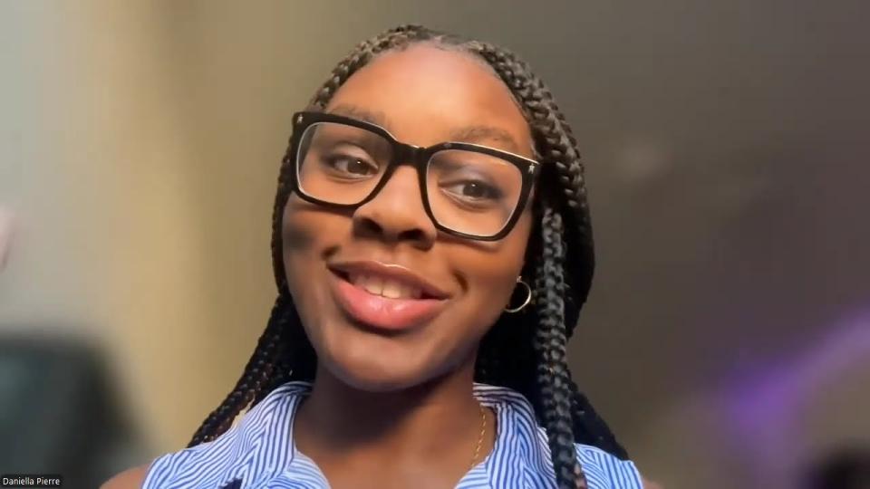 Daniella Pierre speaking during the Arts & Letters, Black Honors College, Business, and Education College Director Candidate Forum 