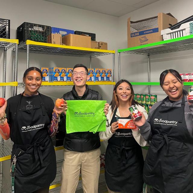 Food pantry staff celebrating