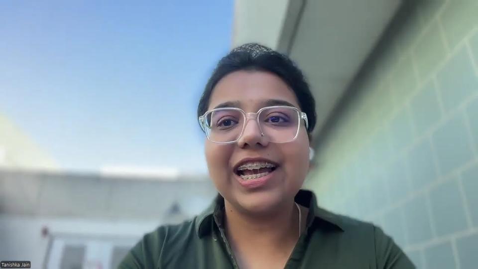 Tanishka Jain speaking during ECS, Health and Human Services, Natural Sciences, and Mathematics  College Director Candidate Forum 